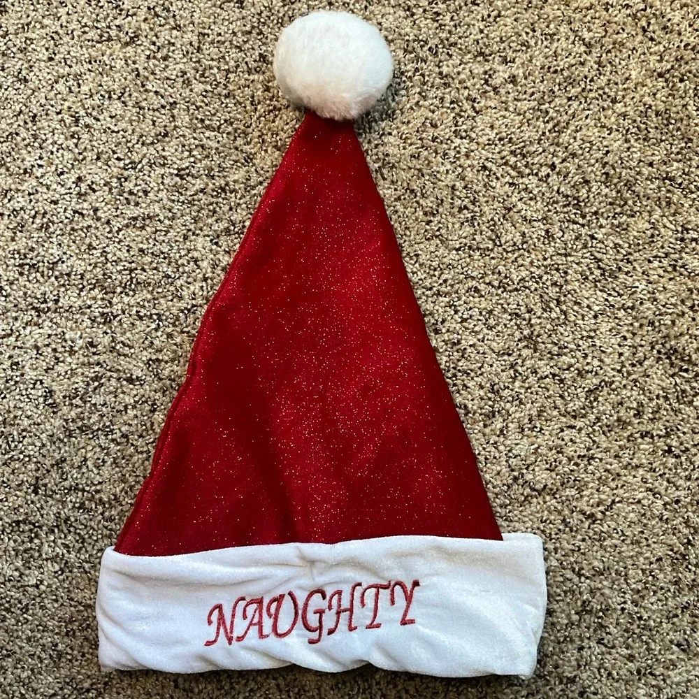 Vintage Naughty/Nice Embroidered Christmas Hat